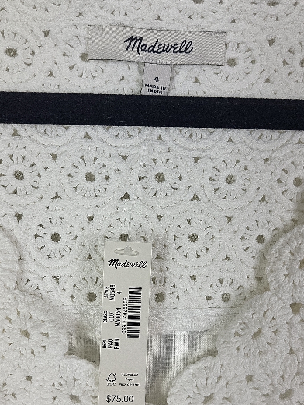 Madewell White Linen & Crochet Yoke Button-Front Camisole Tank. Size 4 - Picture 2 of 6